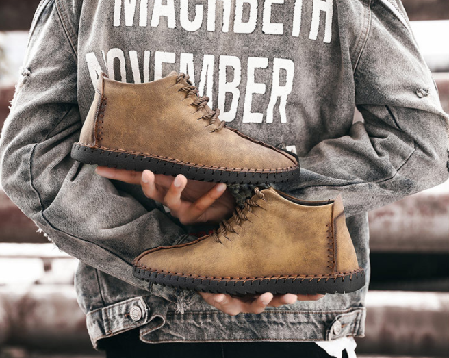 Hombre y mujer Piel cosida a mano Antideslizante Soft Suela Cálida Casual Botas - MXbueno