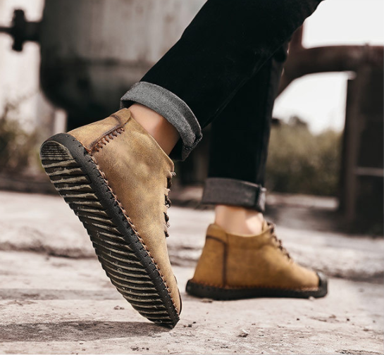 Hombre y mujer Piel cosida a mano Antideslizante Soft Suela Cálida Casual Botas - MXbueno