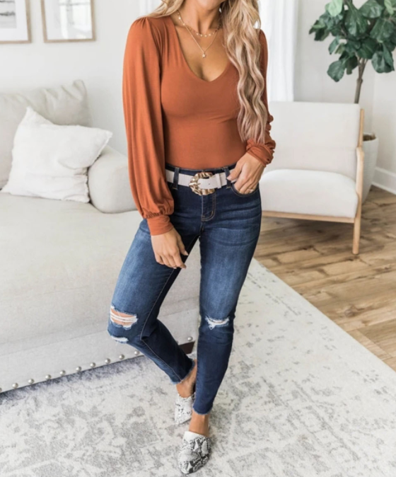 Otoño E Invierno, Cuello En V, Manga Larga, Camisa De Fondo, Top De Una Pieza