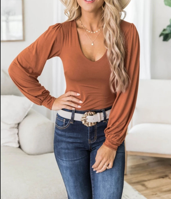 Otoño E Invierno, Cuello En V, Manga Larga, Camisa De Fondo, Top De Una Pieza