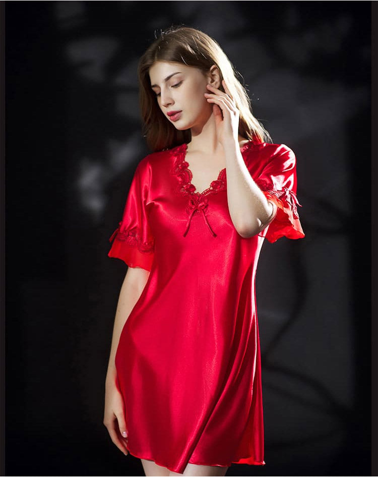 Sexy Ropa De Casa De Manga Corta De Seda De Hielo