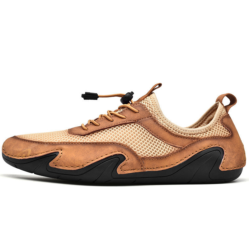 [M-Zapato] Zapatos De Cuero Vintage Hechos A Mano Para Hombre, Zapatos Casuales Cómodos, Versátiles Y Transpirables De Malla