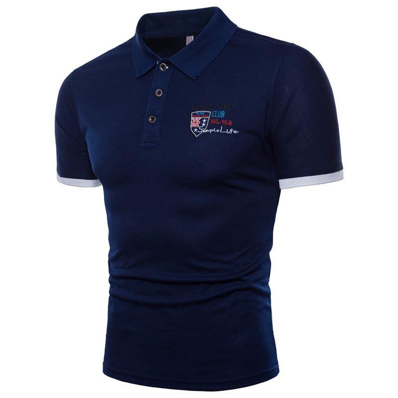 Polo casual con solapa y escudo bordado - MXbueno