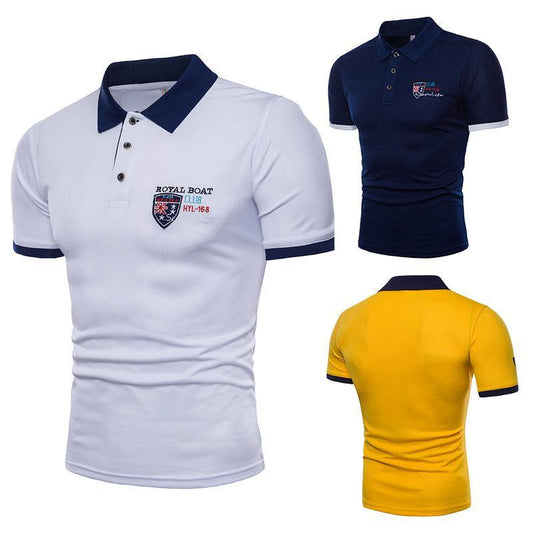 Polo casual con solapa y escudo bordado - MXbueno