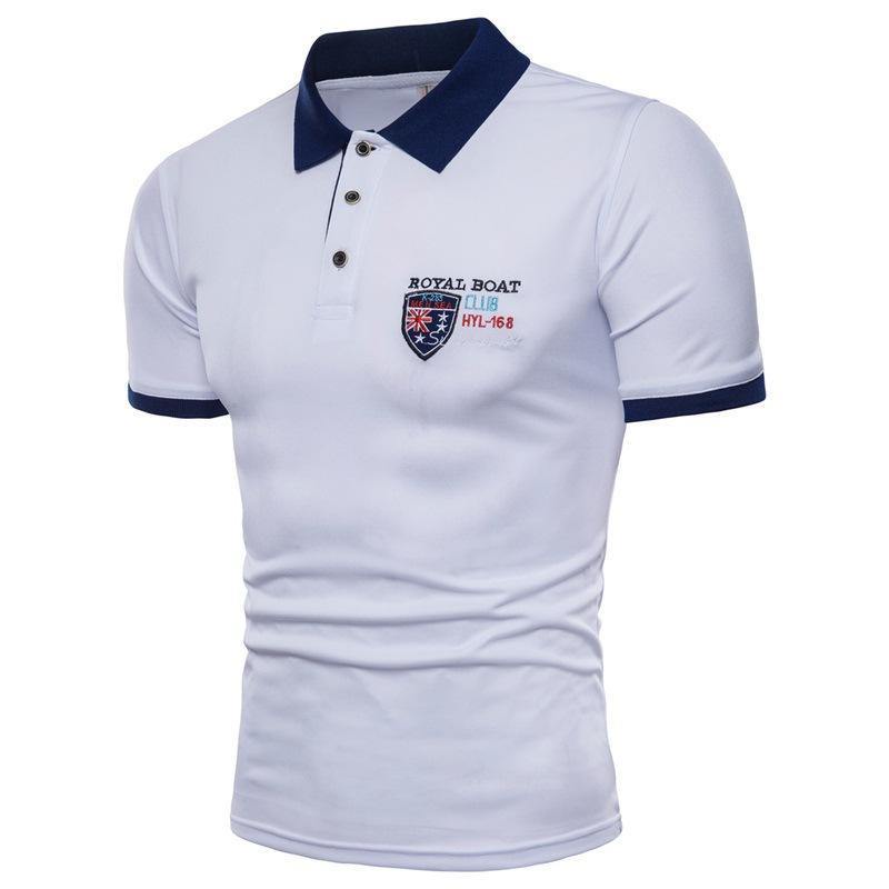 Polo casual con solapa y escudo bordado - MXbueno
