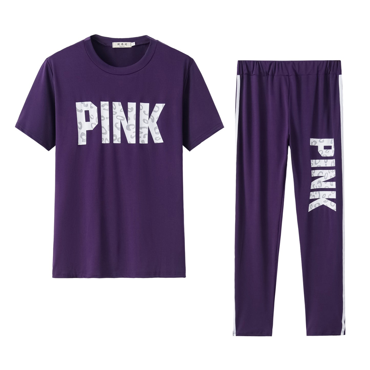 JUEGO DE DOS PIEZAS CASUAL DE MANGA CORTA STRIPE IMPRESO EN LETRA