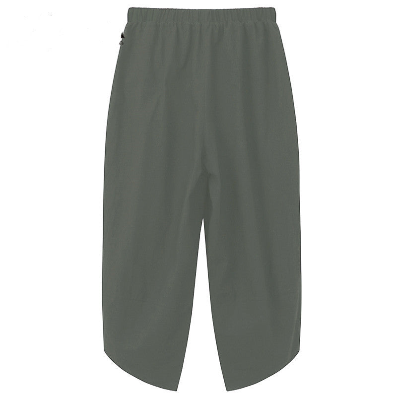 Vintage mujeres Patchwork Pokcet cintura elástica pantalones de pierna ancha y lino