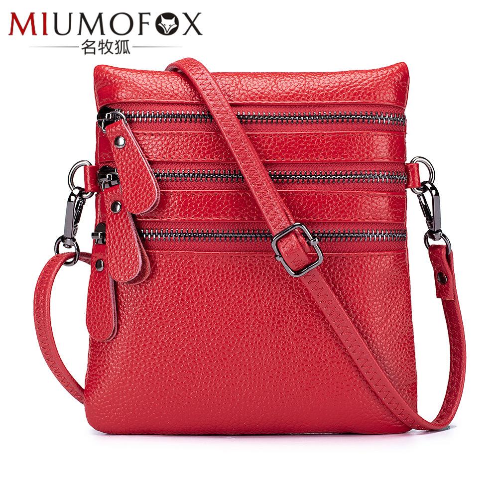 Bolso Bandolera Sólido Multifunción De Cuero Genuino Para Mujer