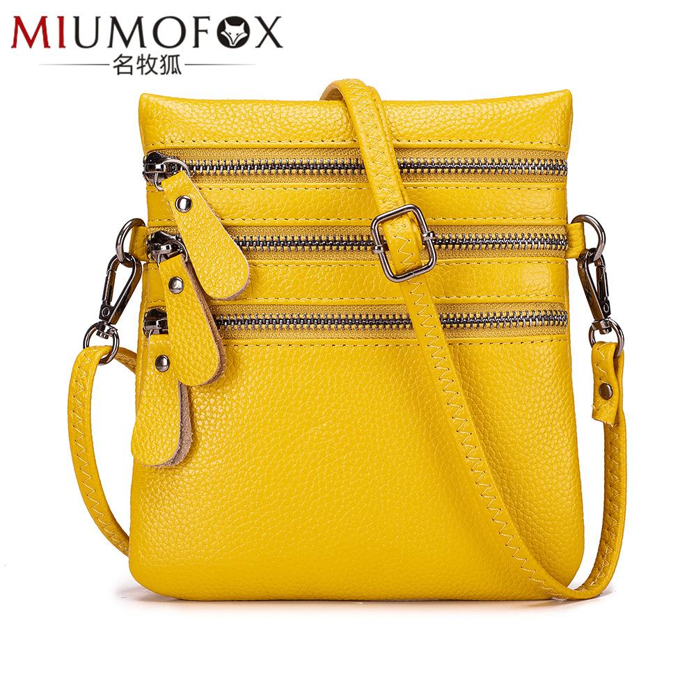 Bolso Bandolera Sólido Multifunción De Cuero Genuino Para Mujer