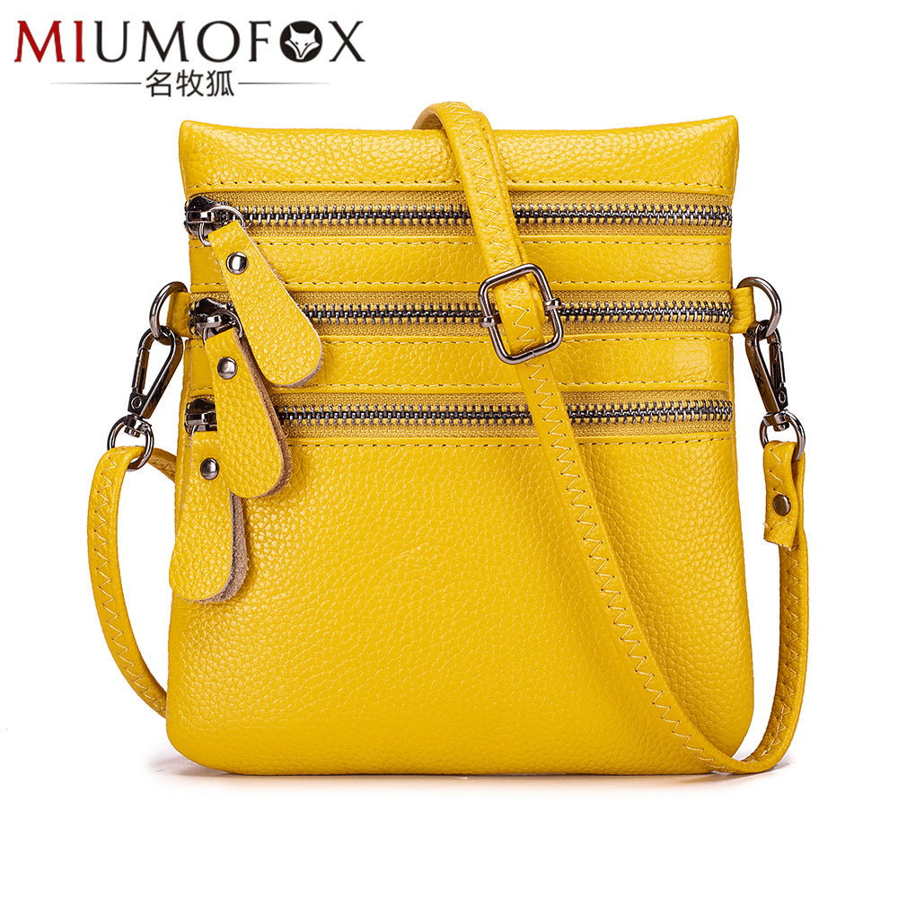 Bolso Bandolera Sólido Multifunción De Cuero Genuino Para Mujer