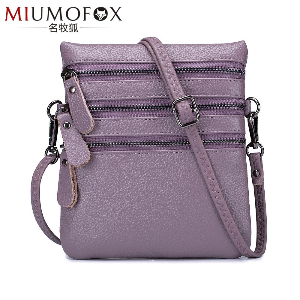 Bolso Bandolera Sólido Multifunción De Cuero Genuino Para Mujer