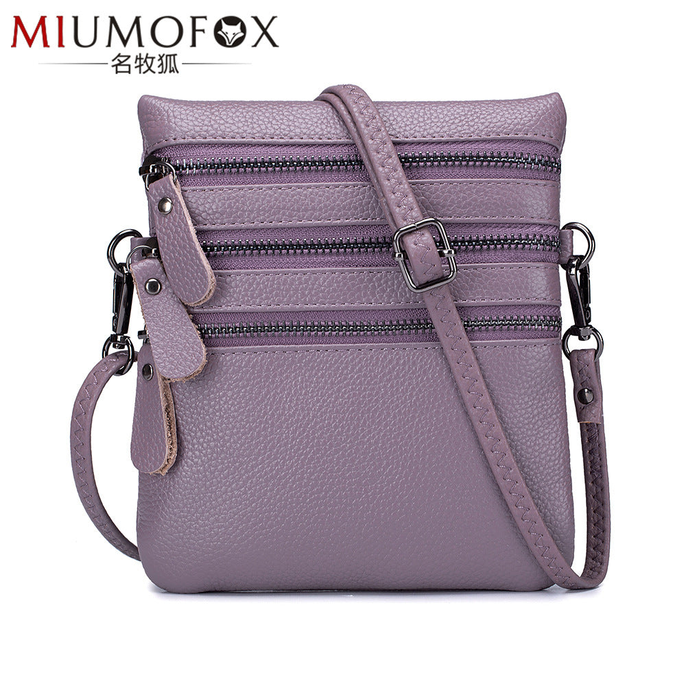 Bolso Bandolera Sólido Multifunción De Cuero Genuino Para Mujer