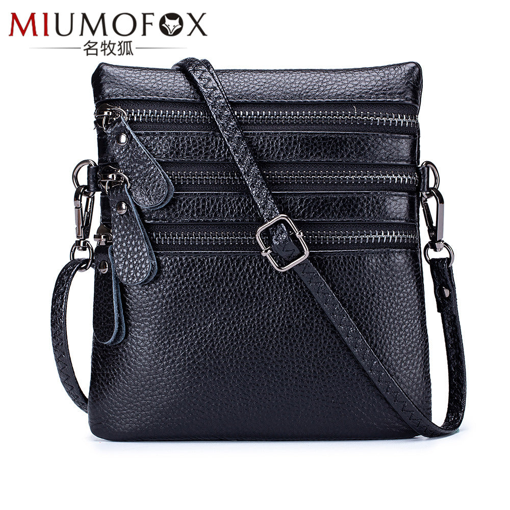 Bolso Bandolera Sólido Multifunción De Cuero Genuino Para Mujer