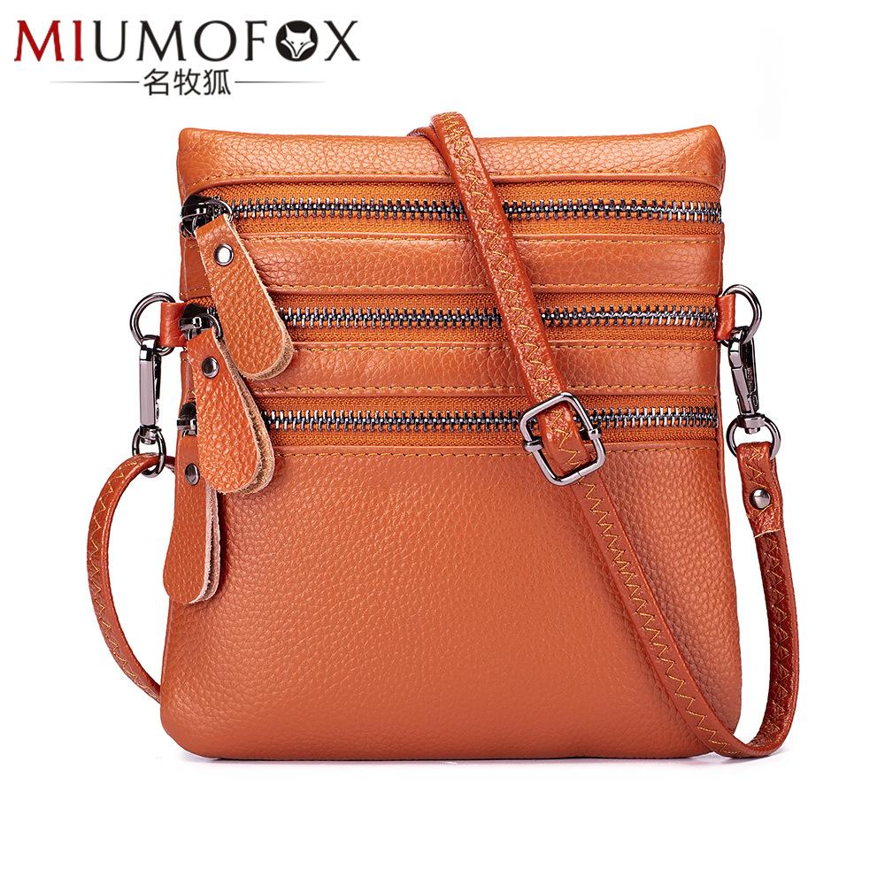Bolso Bandolera Sólido Multifunción De Cuero Genuino Para Mujer