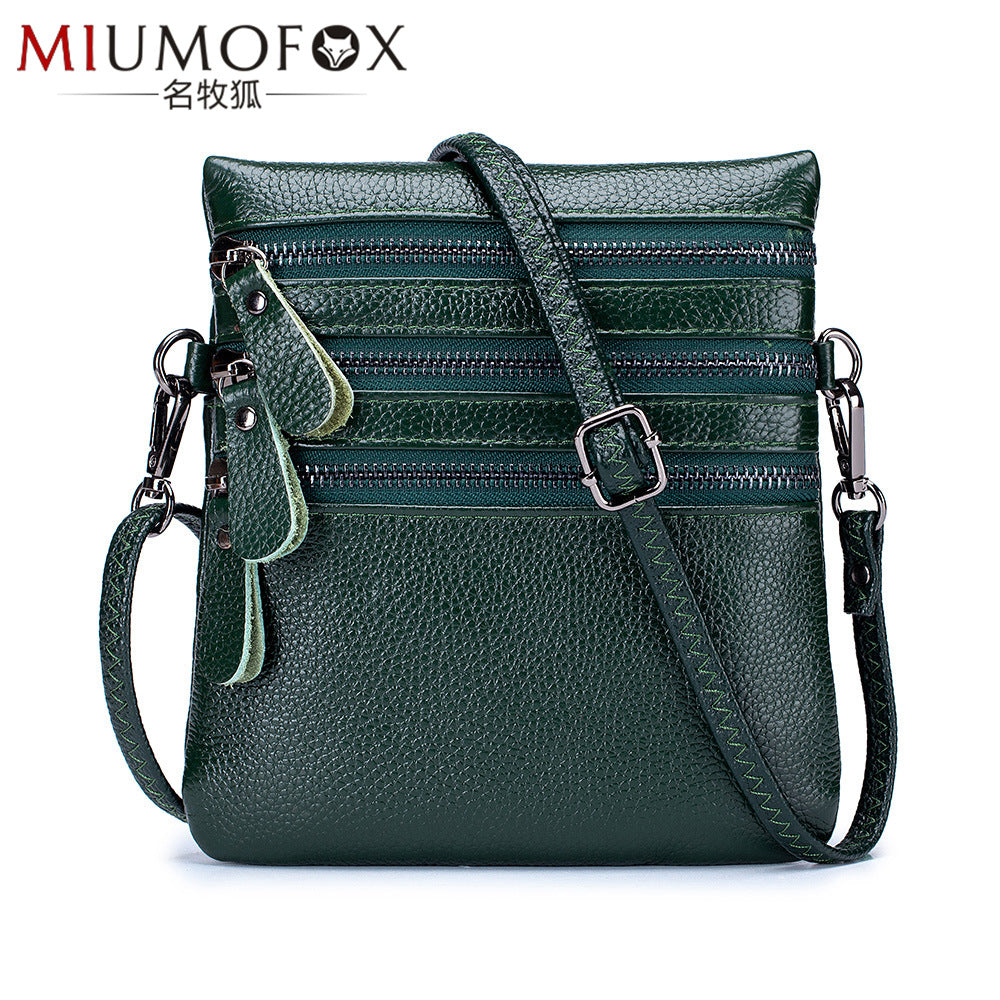 Bolso Bandolera Sólido Multifunción De Cuero Genuino Para Mujer