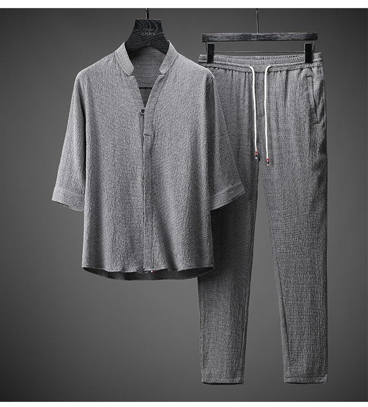 [M-Ropa] Traje Casual Ligero De Algodón, Cáñamo Y Seda De Hielo