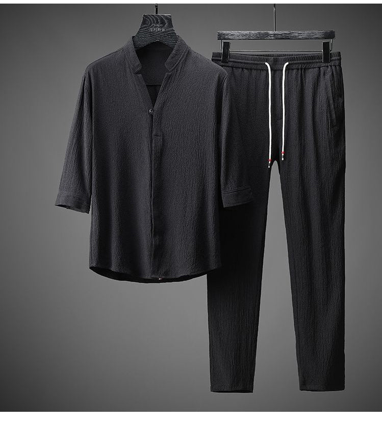 [M-Ropa] Traje Casual Ligero De Algodón, Cáñamo Y Seda De Hielo