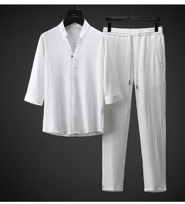 [M-Ropa] Traje Casual Ligero De Algodón, Cáñamo Y Seda De Hielo