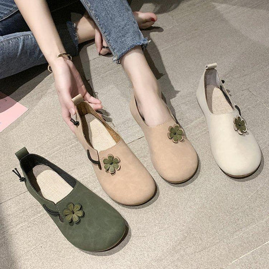 Zapatos planos artesanales punta redonda pétalo