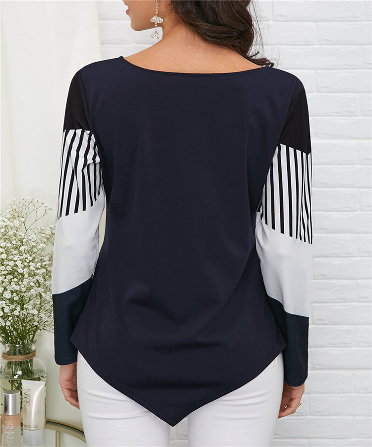 Camisa Asymmetric Hem Color Block Camiseta