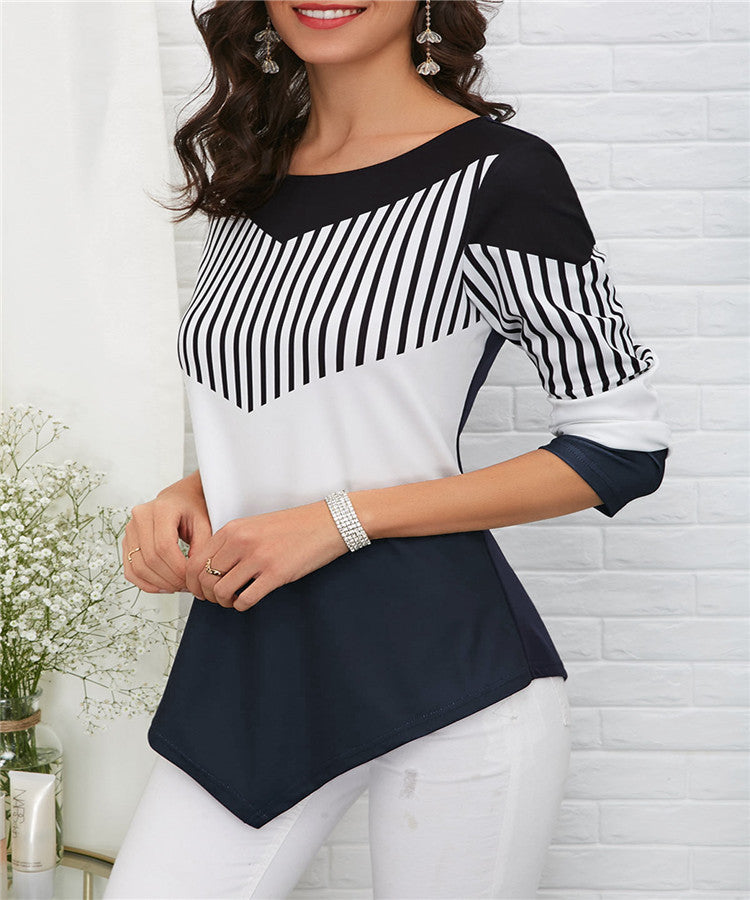 Camisa Asymmetric Hem Color Block Camiseta