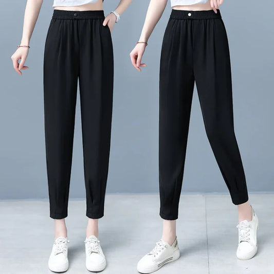 [W-Ropa] Pantalones Rectos De Enfriamiento Casual Para Mujer