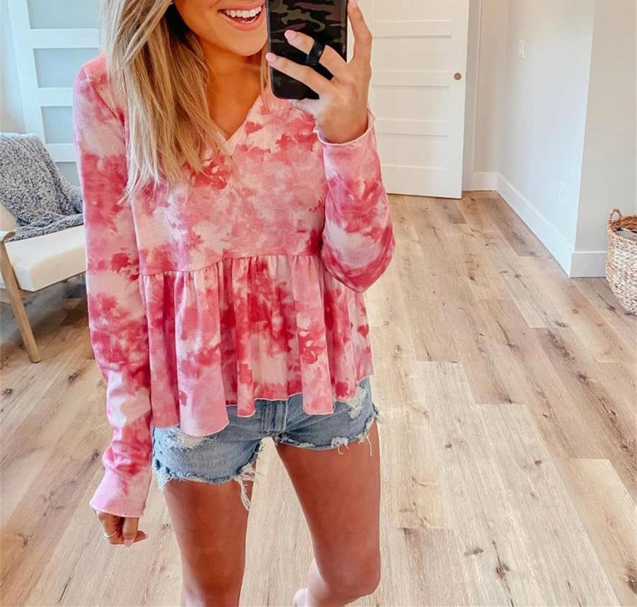 Camiseta De Manga Larga Con Cuello De Pico Y Tie-dye