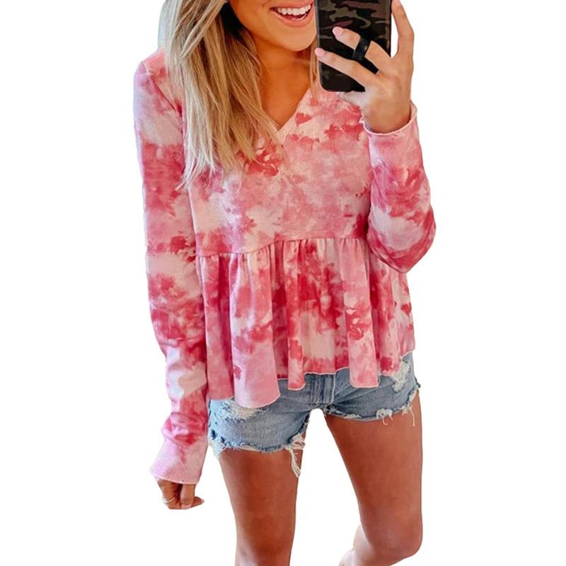 Camiseta De Manga Larga Con Cuello De Pico Y Tie-dye