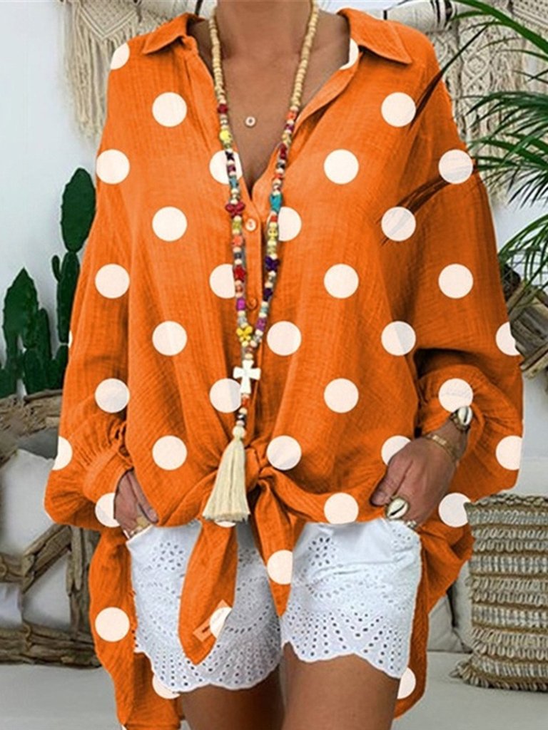 Polka Dot impresión camisa abotonada suelta