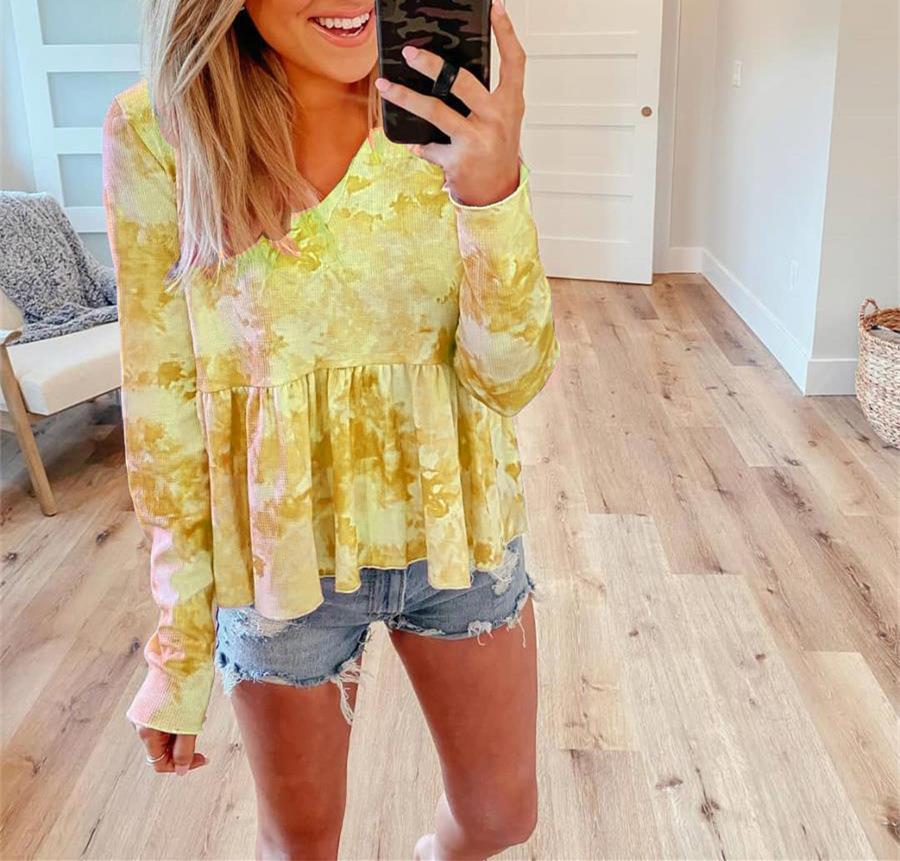 Camiseta De Manga Larga Con Cuello De Pico Y Tie-dye