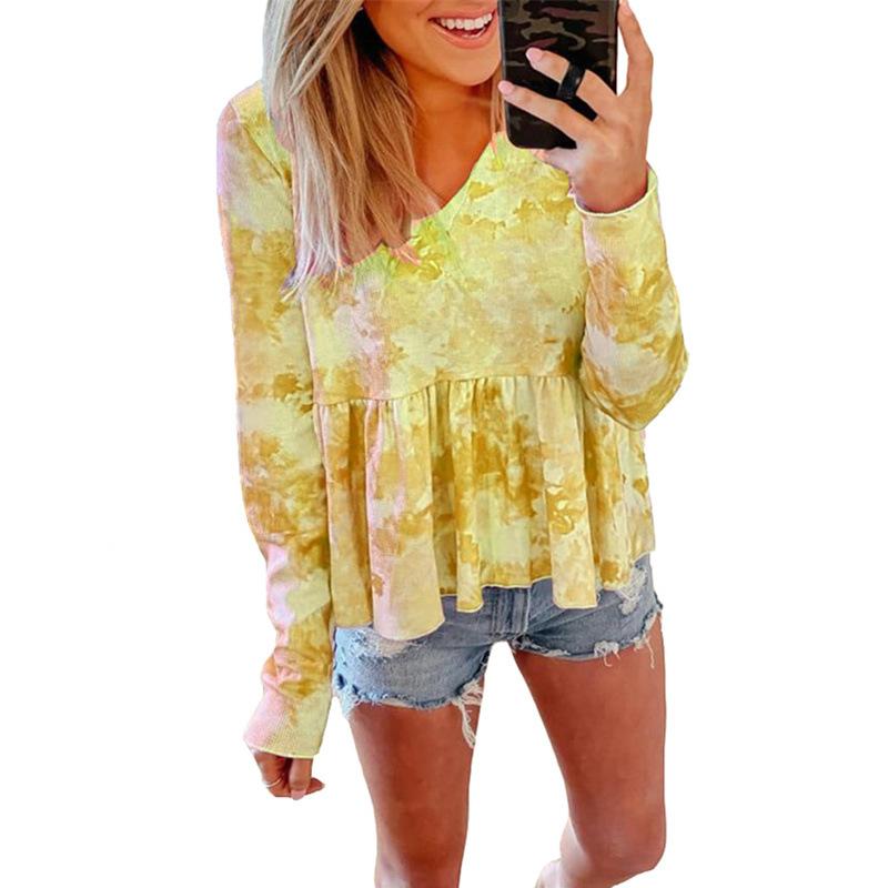 Camiseta De Manga Larga Con Cuello De Pico Y Tie-dye