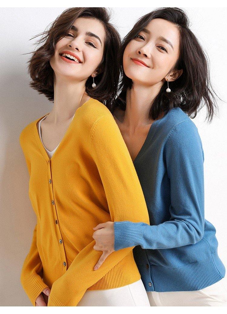 Prendas de punto nuevas 2020 larga manga de mujer de cuello en V - MXbueno