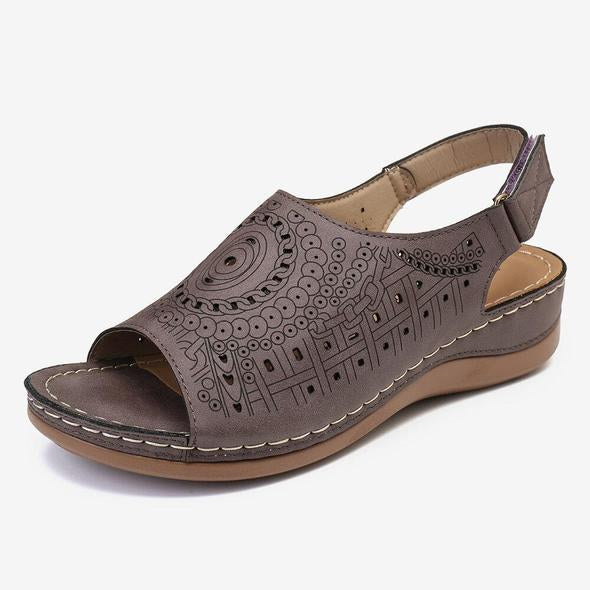 Peep Toe Pattern Hook Loop Casual Wedges Slingback Sandalias