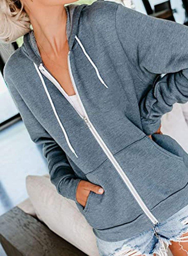 Sudadera con bolsillo de color sólido para mujeres - MXbueno