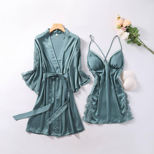 Traje De Dos Piezas Fino De Seda De Camisón De Encaje Nuevo De Primavera 2021