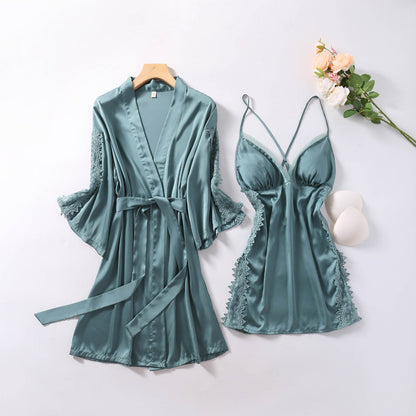 Traje De Dos Piezas Fino De Seda De Camisón De Encaje Nuevo De Primavera 2021