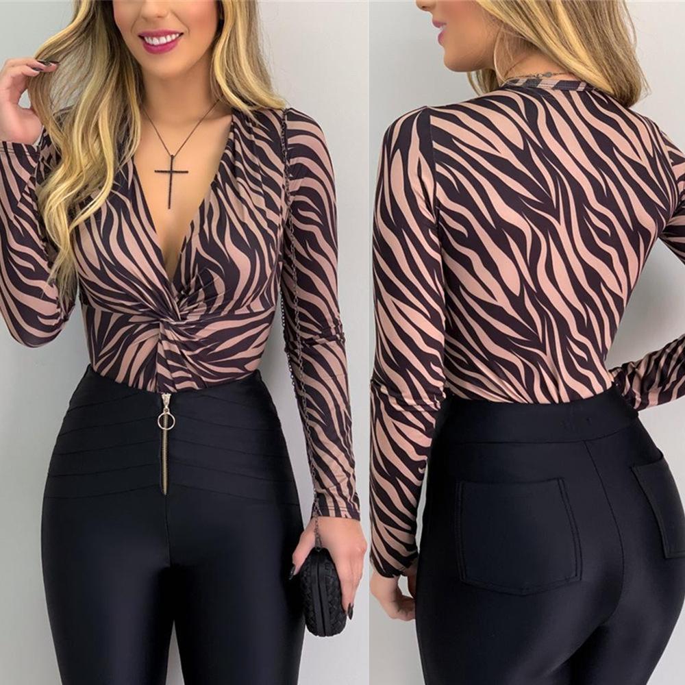 Top Delgado De Una Pieza De Una Pieza Con Estampado Animal Y Cuello En V