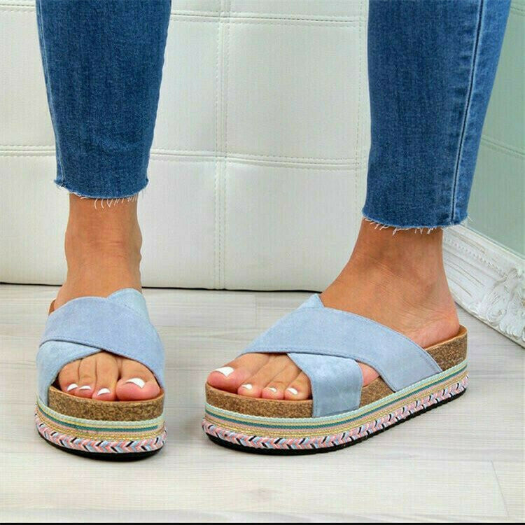 Sandalias De Playa Con Plataforma Cruzada Para Mujer