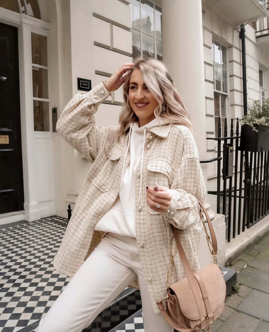 Autumn and Winter Three-color Woolen Shirt Jacket, Lapel Single-breasted Mid-length Top