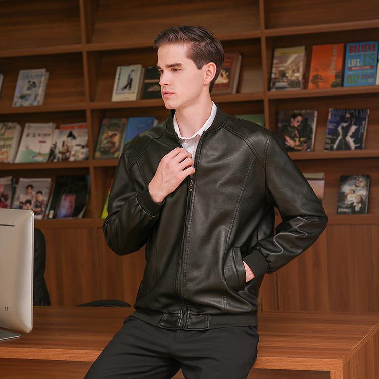 Chaqueta de cuero con cremallera para hombre - MXbueno