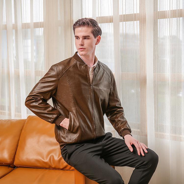 Chaqueta de cuero con cremallera para hombre - MXbueno