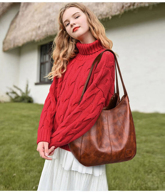 Bolso Grande De 3 Capas Con Textura De Piel Suave
