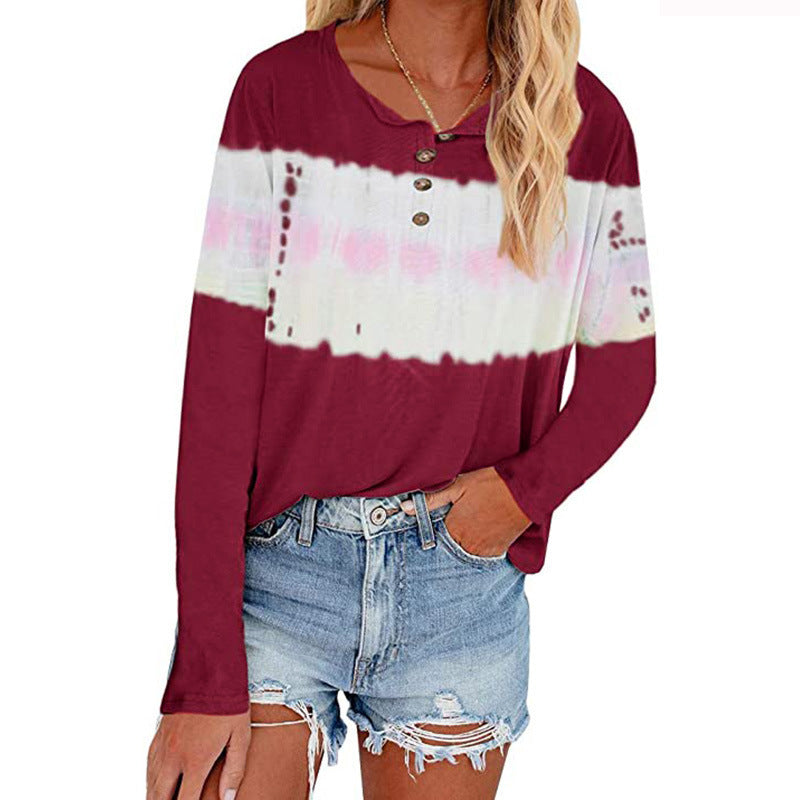 Camiseta De Manga Larga Con Botones Y Estampado Tie-dye