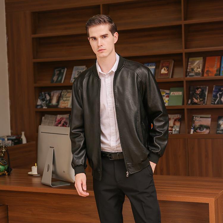 Chaqueta de cuero con cremallera para hombre - MXbueno