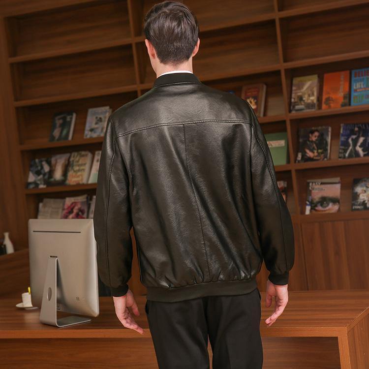 Chaqueta de cuero con cremallera para hombre - MXbueno