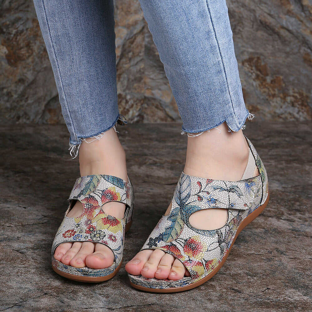 Sandalias De Verano Con Estampado De Flores De Lazo De Gancho