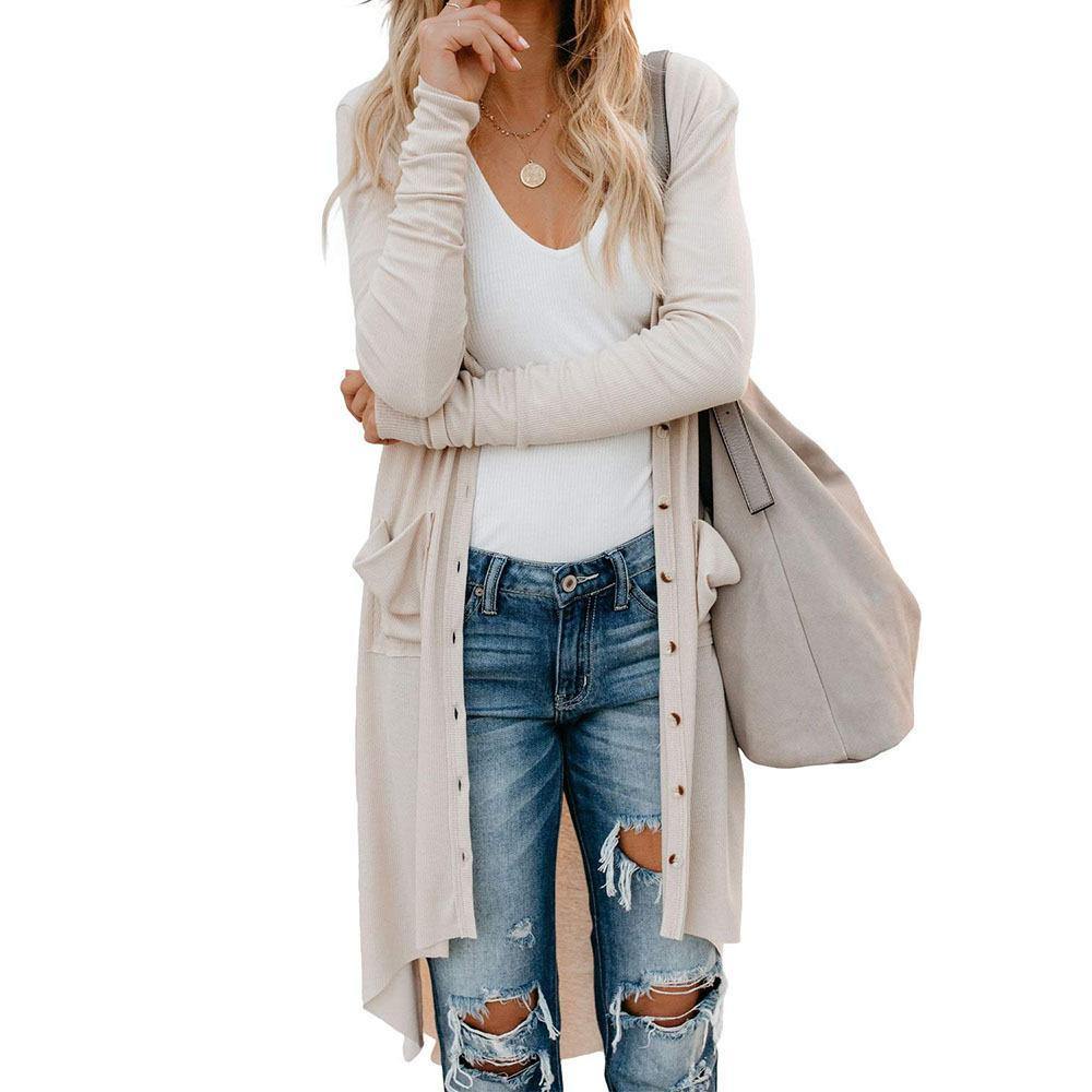 Chaqueta larga chaqueta de punto de manga larga - MXbueno