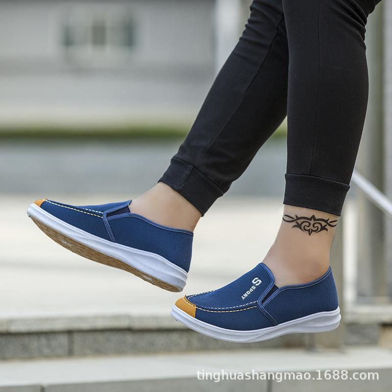 Hombres lavados lienzo transpirable cómodo resbalón portátil en zapatos casuales - MXbueno