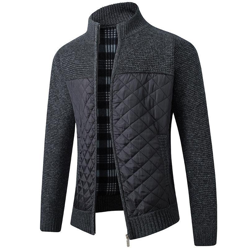 Chaqueta de punto de manga larga informal con bolsillo inclinado de algodón de punto con cremallera para hombre - MXbueno
