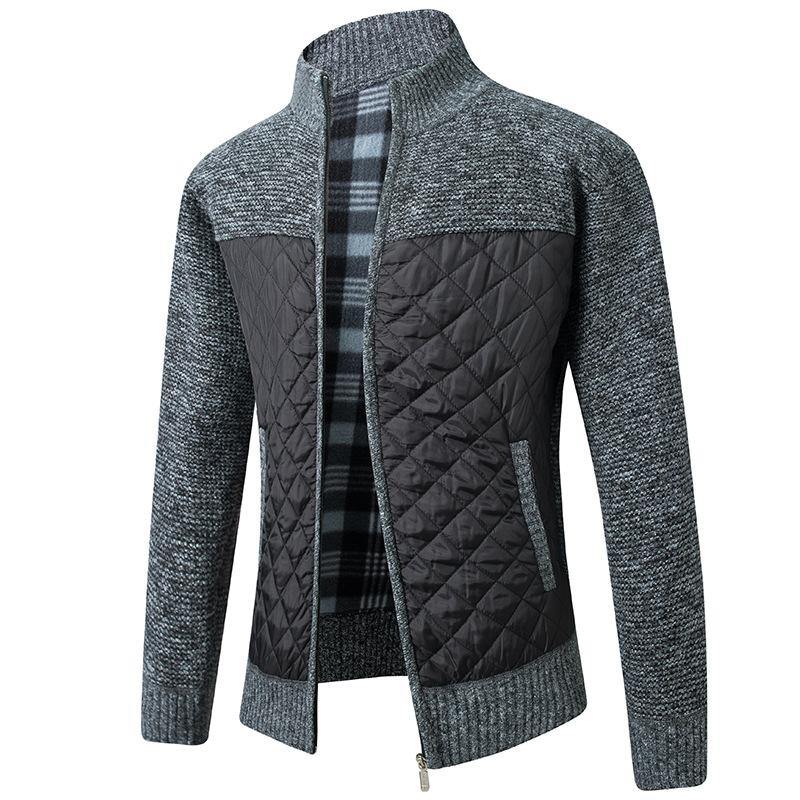 Chaqueta de punto de manga larga informal con bolsillo inclinado de algodón de punto con cremallera para hombre - MXbueno